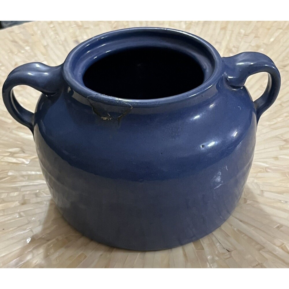 Bauer Pottery Bean Pot Vintage 30s Early California Plainware Cobalt Blue USA‎